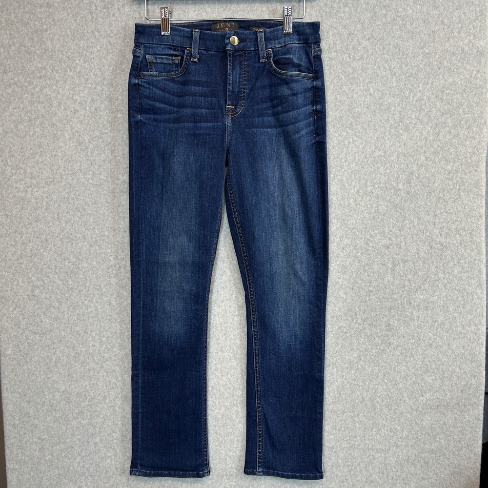 JEN7 by 7 For All Mankind Ankle Straight Jeans Dark Blue Stretch Womens Size 4‎